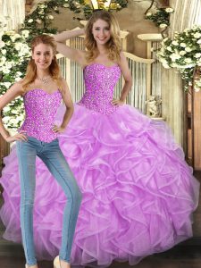 Customized Lilac Sleeveless Tulle Lace Up 15 Quinceanera Dress for Military Ball and Sweet 16 and Quinceanera