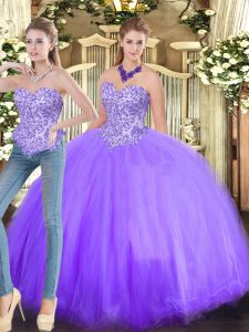 Artistic Sweetheart Sleeveless Sweet 16 Quinceanera Dress Floor Length Beading Lavender Tulle