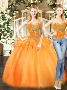 Elegant Orange Red Sweetheart Neckline Beading and Ruffles Quinceanera Gowns Sleeveless Lace Up