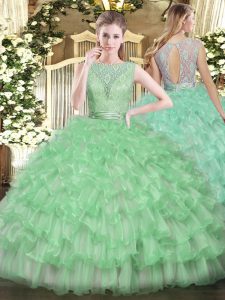 Scoop Sleeveless Backless Sweet 16 Dresses Apple Green Tulle