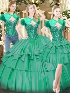Turquoise Sweetheart Lace Up Beading and Ruffled Layers Ball Gown Prom Dress Sleeveless
