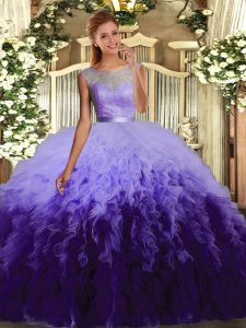 Enchanting Multi-color Scoop Neckline Beading and Ruffles Sweet 16 Quinceanera Dress Sleeveless Backless