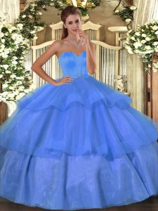 Sweetheart Sleeveless Organza Sweet 16 Quinceanera Dress Beading and Ruffled Layers Lace Up