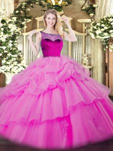 Organza Scoop Sleeveless Zipper Beading and Appliques and Pick Ups Quinceanera Gowns in Lilac