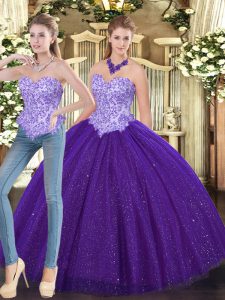 Excellent Purple Sweetheart Neckline Beading Quinceanera Gowns Sleeveless Lace Up