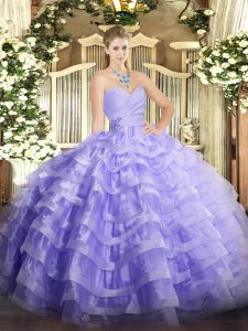 Comfortable Sleeveless Beading and Ruffled Layers Lace Up Ball Gown Prom Dress