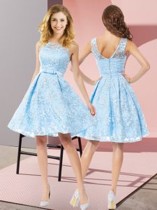 Lace Sleeveless Knee Length Court Dresses for Sweet 16 and Bowknot
