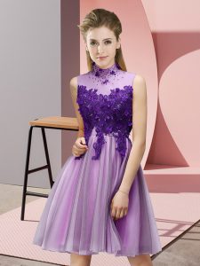 Captivating Lilac Sleeveless Tulle Lace Up Dama Dress for Quinceanera for Prom and Party and Wedding Party