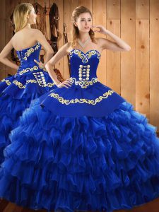Fabulous Sweetheart Sleeveless Lace Up Quinceanera Dress Blue Satin and Organza