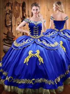 High Class Floor Length Royal Blue Quinceanera Dress Satin and Organza Sleeveless Beading and Embroidery