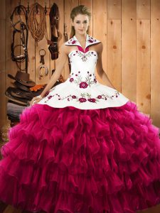 Sleeveless Lace Up Floor Length Embroidery and Ruffled Layers Sweet 16 Quinceanera Dress