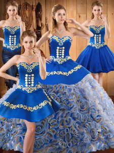 Multi-color Sweetheart Lace Up Embroidery Quince Ball Gowns Sweep Train Sleeveless