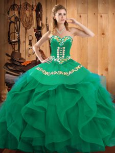 Simple Ball Gowns Sweet 16 Dresses Turquoise Sweetheart Organza Sleeveless Floor Length Lace Up