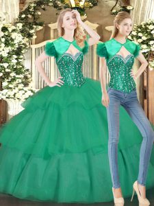Sleeveless Beading and Ruffled Layers Lace Up Quinceanera Gowns