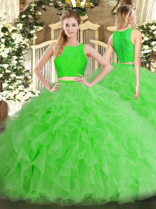 Sweet Scoop Sleeveless Quince Ball Gowns Floor Length Ruffles Tulle