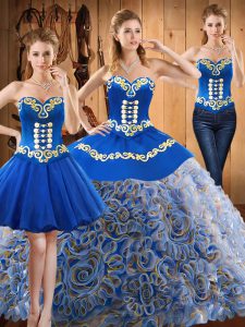 New Style Sweetheart Sleeveless Sweep Train Lace Up Quinceanera Dresses Multi-color Satin and Fabric With Rolling Flowers