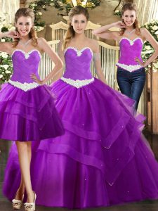 Glorious Purple Sweetheart Neckline Appliques Quinceanera Dress Sleeveless Lace Up