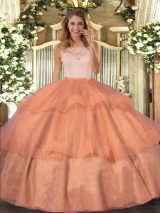 Sleeveless Clasp Handle Floor Length Lace and Ruffled Layers Sweet 16 Dress