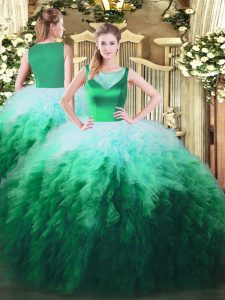 Ball Gowns Ball Gown Prom Dress Multi-color Scoop Tulle Sleeveless Floor Length Zipper