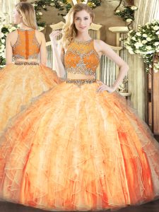Pretty Organza Sleeveless Floor Length Ball Gown Prom Dress and Beading and Ruffles