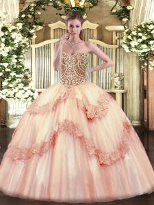 Dynamic Pink 15th Birthday Dress Military Ball and Sweet 16 and Quinceanera with Beading and Appliques Sweetheart Sleeveless Lace Up