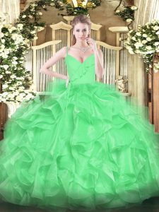 Ball Gowns Vestidos de Quinceanera Green Spaghetti Straps Organza Sleeveless Floor Length Zipper