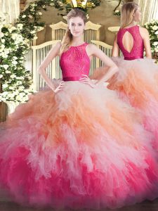 Organza Sleeveless Floor Length Sweet 16 Dresses and Lace and Ruffles