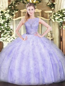 Organza Scoop Sleeveless Backless Beading and Ruffles Sweet 16 Dress in Lavender