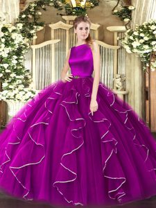 Gorgeous Ruffles 15 Quinceanera Dress Fuchsia Clasp Handle Sleeveless Floor Length