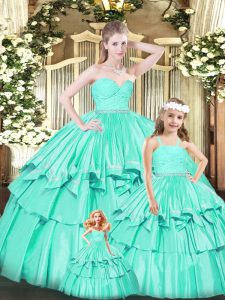 Turquoise Zipper Quinceanera Gowns Ruffles Sleeveless Floor Length