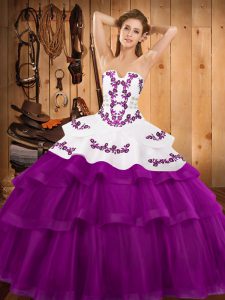 Super Fuchsia Quinceanera Gown Strapless Sleeveless Sweep Train Lace Up