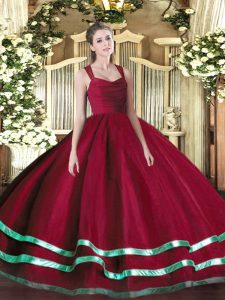 Superior Straps Sleeveless Organza Quince Ball Gowns Ruffled Layers Zipper