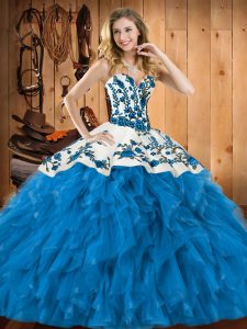 Ideal Teal Sleeveless Embroidery and Ruffles Floor Length Quinceanera Dresses