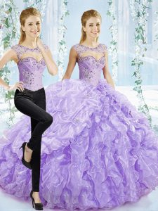 Super Lavender Lace Up Sweetheart Beading and Pick Ups Quinceanera Dresses Organza Sleeveless Brush Train
