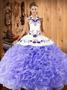 Lavender Fabric With Rolling Flowers Lace Up Sweet 16 Dresses Sleeveless Floor Length Embroidery