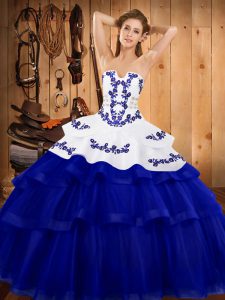Sleeveless Sweep Train Lace Up Embroidery and Ruffled Layers Quinceanera Dresses