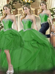 Comfortable Floor Length Green Quinceanera Gowns Sweetheart Sleeveless Lace Up