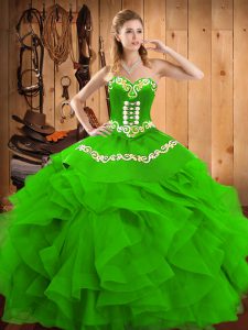 Delicate Floor Length Green Quinceanera Dresses Sweetheart Sleeveless Lace Up