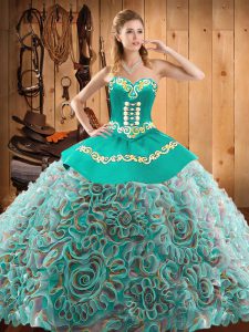 Lace Up Quince Ball Gowns Multi-color for Military Ball and Sweet 16 and Quinceanera with Embroidery Brush Train