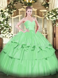 Sweetheart Sleeveless Lace Up Quinceanera Dresses Apple Green Taffeta