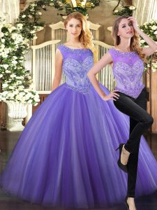 Lavender Zipper Sweet 16 Dresses Beading Sleeveless Floor Length