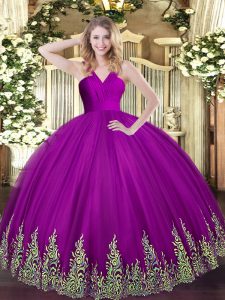 Designer Fuchsia Sleeveless Tulle Zipper Sweet 16 Dresses for Military Ball and Sweet 16 and Quinceanera