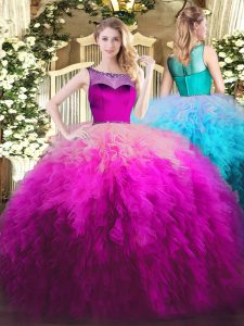 Floor Length Zipper Sweet 16 Dresses Fuchsia for Sweet 16 and Quinceanera with Beading and Ruffles