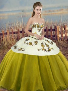 Sexy Embroidery and Bowknot Vestidos de Quinceanera Olive Green Lace Up Sleeveless Floor Length