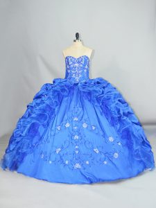 High Quality Blue Ball Gowns Embroidery and Pick Ups Quinceanera Dresses Lace Up Taffeta Sleeveless Floor Length