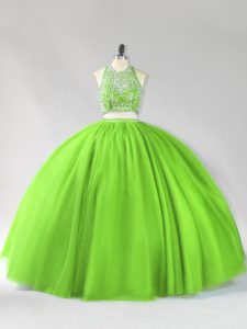 Pretty Two Pieces 15th Birthday Dress Halter Top Tulle Sleeveless Floor Length Backless