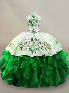 Dazzling Green Sleeveless Organza Lace Up Quince Ball Gowns for Sweet 16 and Quinceanera