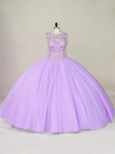 Sophisticated Lavender Sleeveless Tulle Lace Up Quinceanera Gowns for Sweet 16 and Quinceanera