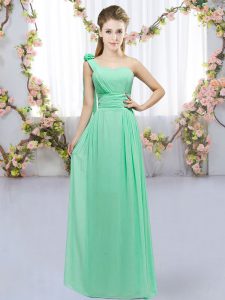 Chiffon One Shoulder Sleeveless Lace Up Hand Made Flower Dama Dress for Quinceanera in Turquoise
