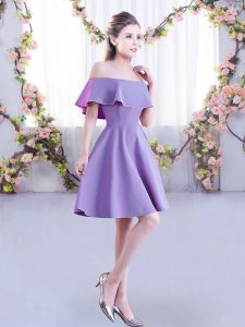 Trendy Off The Shoulder Short Sleeves Zipper Quinceanera Court of Honor Dress Lavender Chiffon